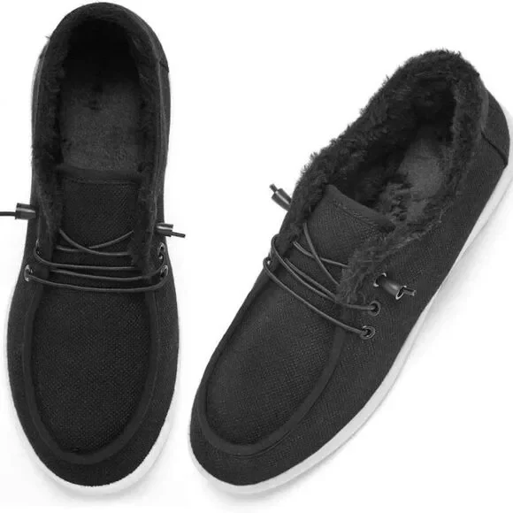 Tweed Faux Fur Lined Boat shoes Unisex Vegan NEW Sz 10 / 8 - Picture 2 of 6